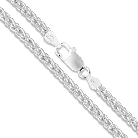 Sterling Silver Wheat Chain 3.4mm Soild 925 Italy New Foxtail Spiga Necklace