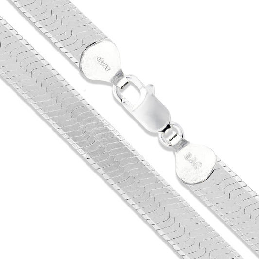 Sterling Silver Flexible Herringbone Necklace 7mm Solid 925 Italian Chain