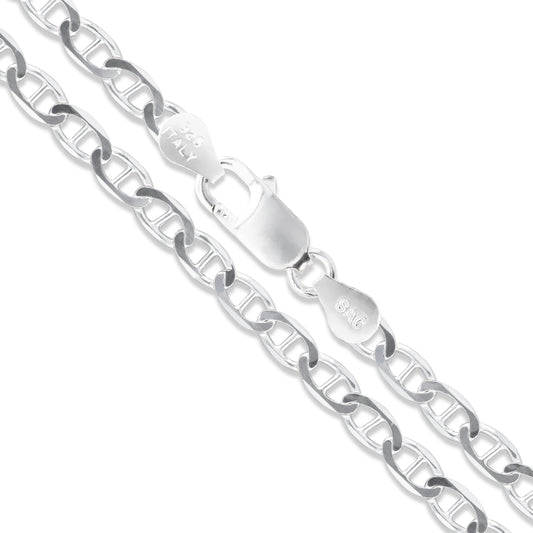 Sterling Silver Flat Marina Link Chain 6.6mm 925 Italy Anchor Mariner Necklace