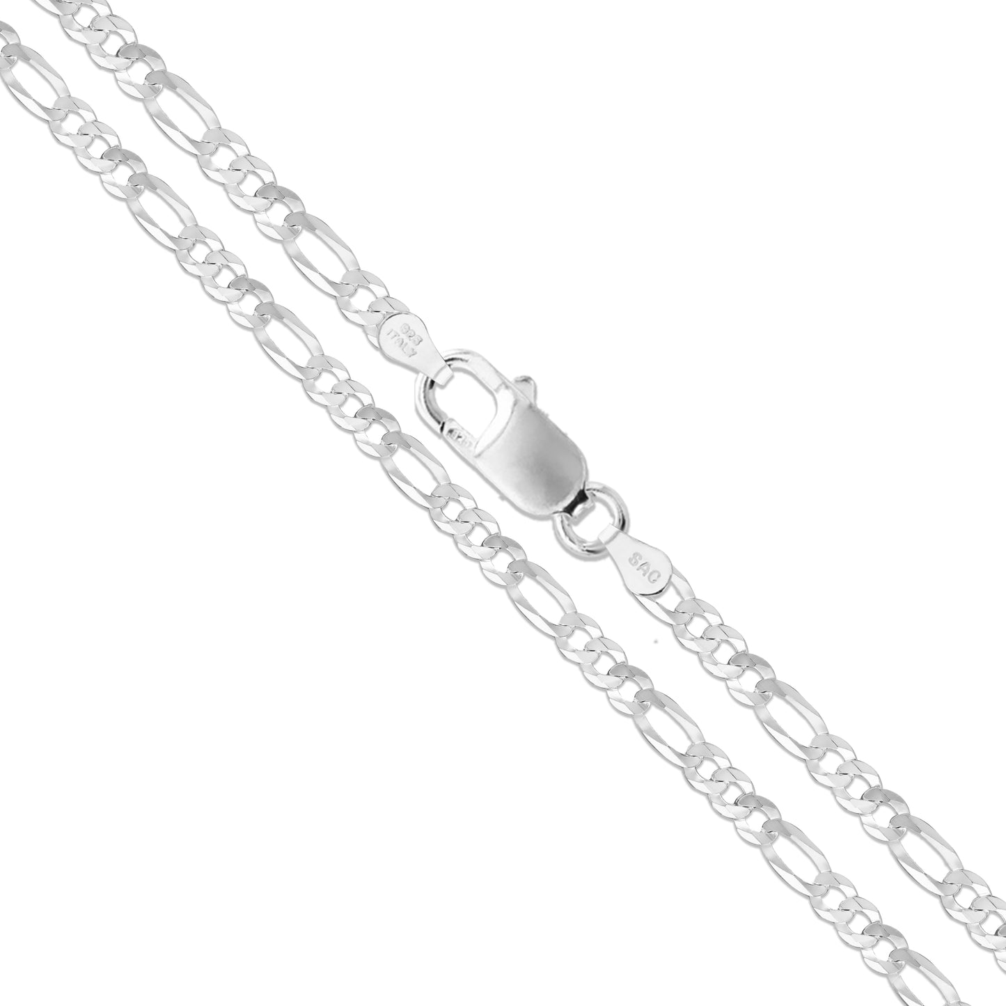 Sterling Silver Diamond-Cut Figaro Link Chain 3.4mm Solid 925 Italy Necklace