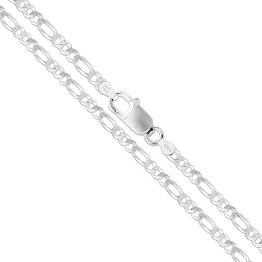 Sterling Silver Diamond-Cut Figaro Link Chain 3.4mm Solid 925 Italy Necklace