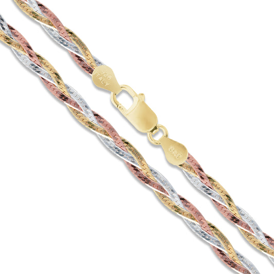 Sterling Silver Tri Colored Braided Herringbone Necklace 5mm 925 Italy Chain
