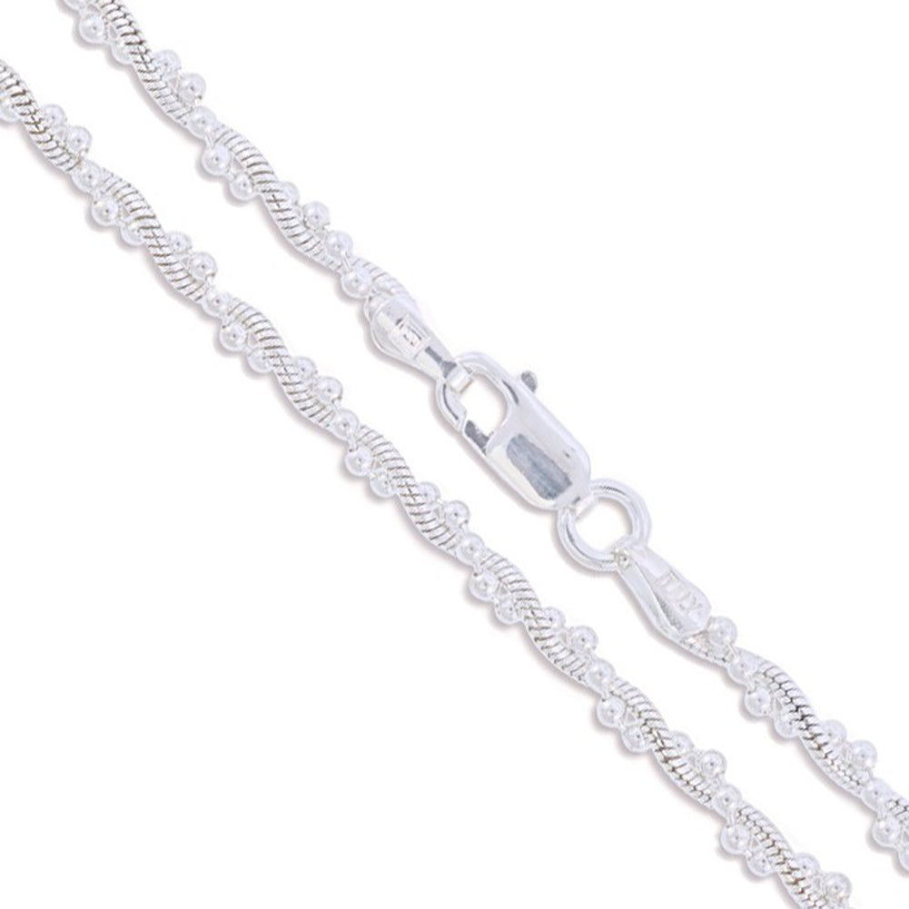 Sterling Silver Snake Chain 2.5mm w/ Soild 925 Italy Necklace w/ Ball Beads