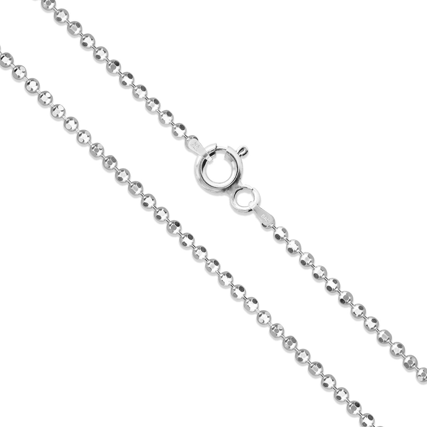 Sterling Silver Diamond-Cut Ball Bead Chain 1.5mm 925 Italy Dog Tag Necklace