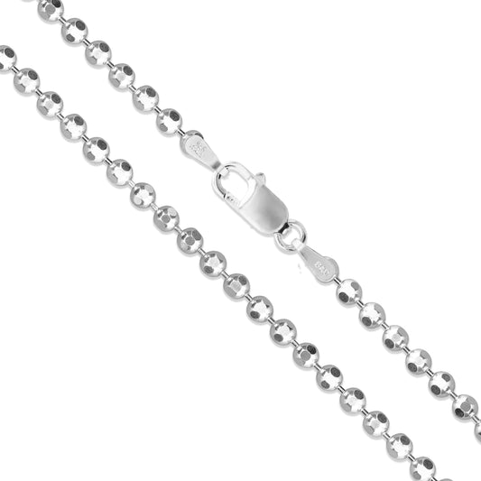 Sterling Silver Diamond-Cut Ball Bead Chain 2.2mm 925 Italy Dog Tag Necklace