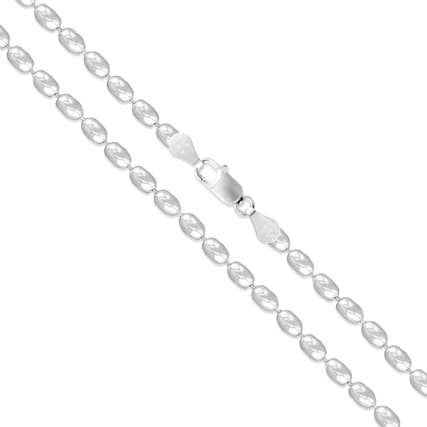 Sterling Silver Italian Oval Ball Bead Chain 3mm 925 Italy Dog Tag Necklace