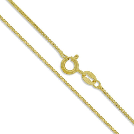 Sterling Silver Yellow 22k Gold Plated Box Chain 1.2mm 925 Italy Necklace