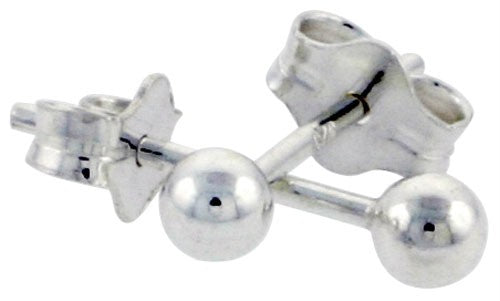 Sterling Silver Round Ball Stud Earrings 3mm Polished Bead 925