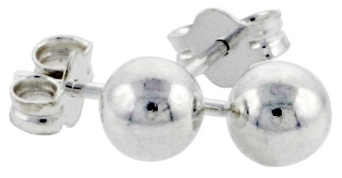 Sterling Silver Round Ball Stud Earrings 5mm Polished Bead 925