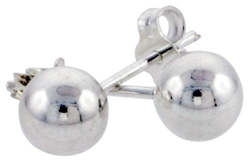 Sterling Silver Round Ball Stud Earrings 6mm Polished Bead 925