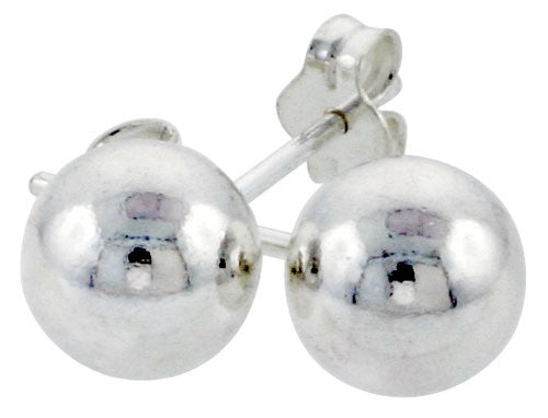 Sterling Silver Round Ball Stud Earrings 7mm Polished Bead 925