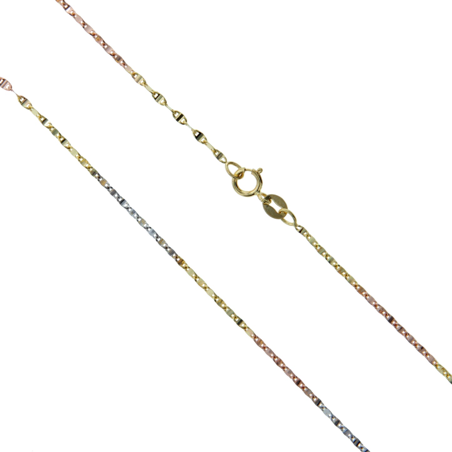 14k Gold Rose White Yellow Tri Color Solid Singapore Mirror Chain Rope Link 1.5mm Necklace