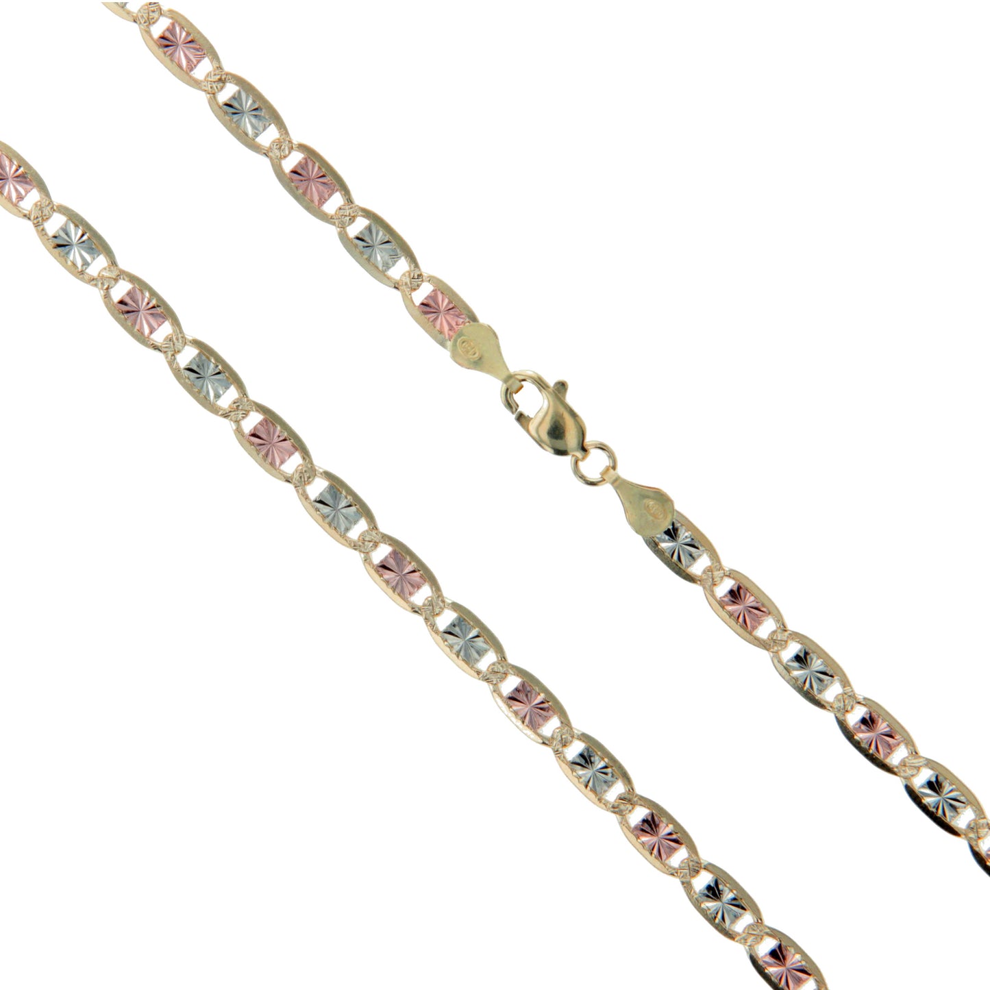 14k Gold Rose White Yellow Tri Color Solid Valentino Diamond-Cut Star Link Chain 2mm Necklace