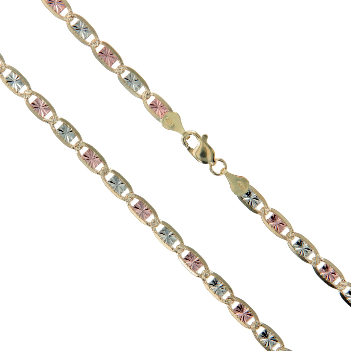 10k Gold Rose White Yellow Tri Color Solid Valentino Diamond-Cut Star Link Chain 2.6mm Necklace