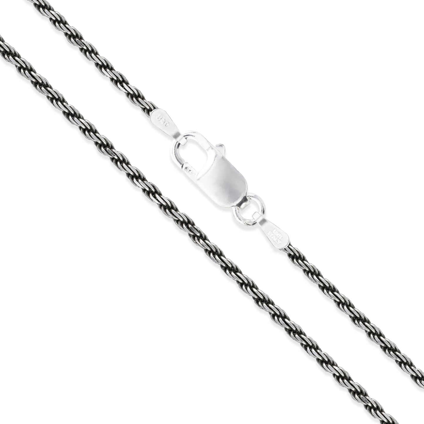 Sterling Silver Diamond-Cut Oxidized Rope Chain 1.5mm 925 Antiqued Necklace