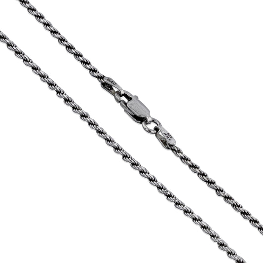 Sterling Silver Diamond-Cut Oxidized Rope Chain 1.7mm 925 Antiqued Necklace