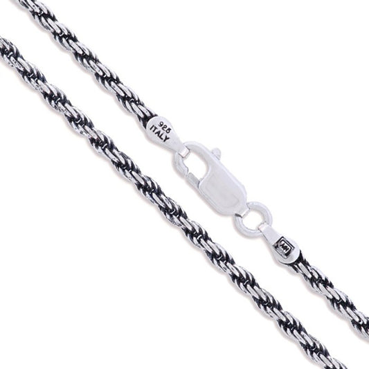 Sterling Silver Diamond-Cut Oxidized Rope Chain 2.5mm 925 Antiqued Necklace