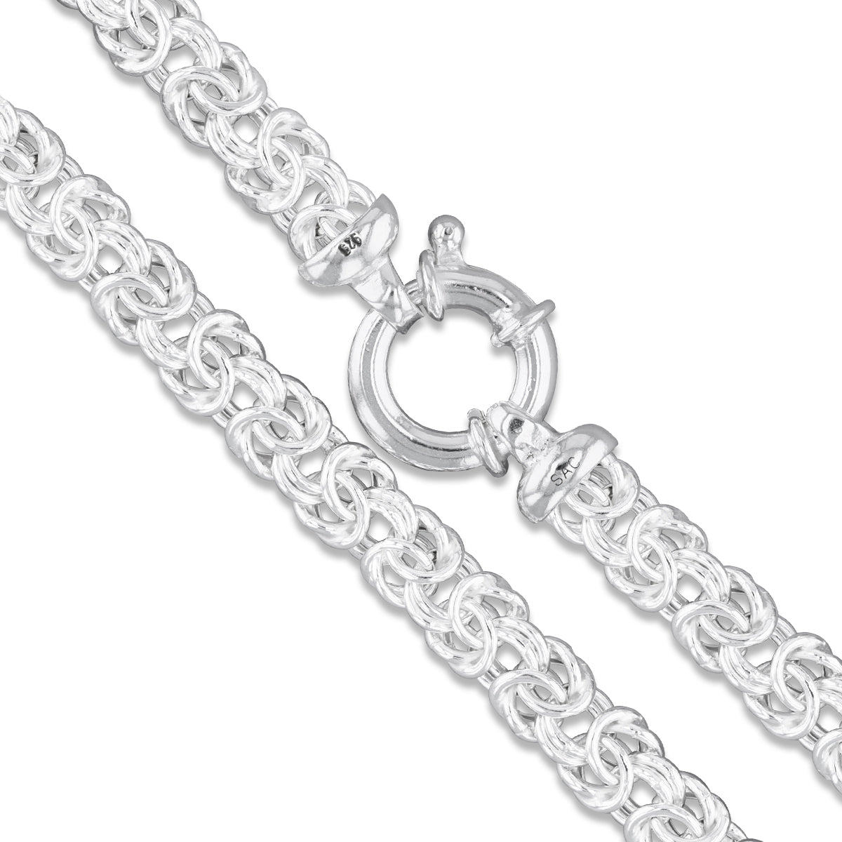 Sterling Silver Byzantine Itailian 6.4mm Wide Bracelet Round Pure 925 Link Chain
