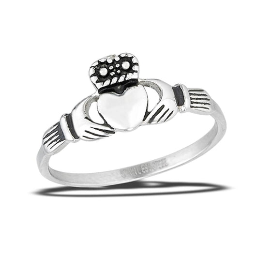 Oxidized Claddagh Heart Hands Friendship Ring Stainless Steel Band Sizes 3-9
