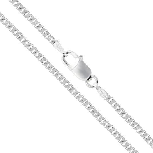 Sterling Silver Italian Curb Chain 2mm Solid 925 Italy 2 Sided New Necklace