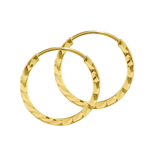 10k Yellow Gold 25mm Endless Diamond-Cut Round Tube Hoop Earrings