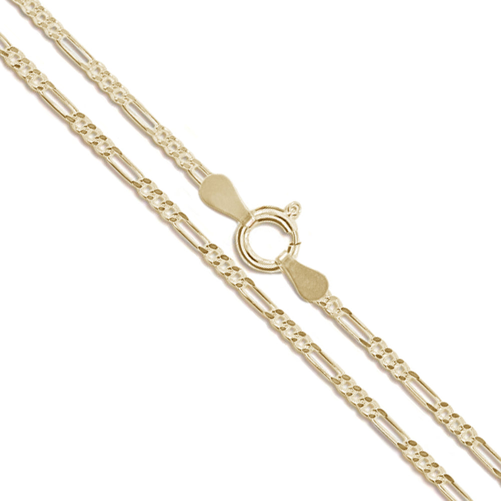 10k Yellow Gold Solid Figaro Link Chain 1.7mm Necklace