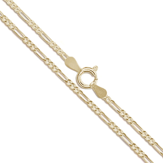 14k Yellow Gold Solid Figaro Link Chain 1.7mm Necklace