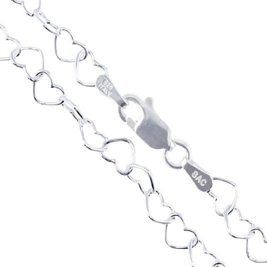 Sterling Silver Italian Love Heart Chain 5.3mm Solid 925 Italy Infinity Promise Necklace