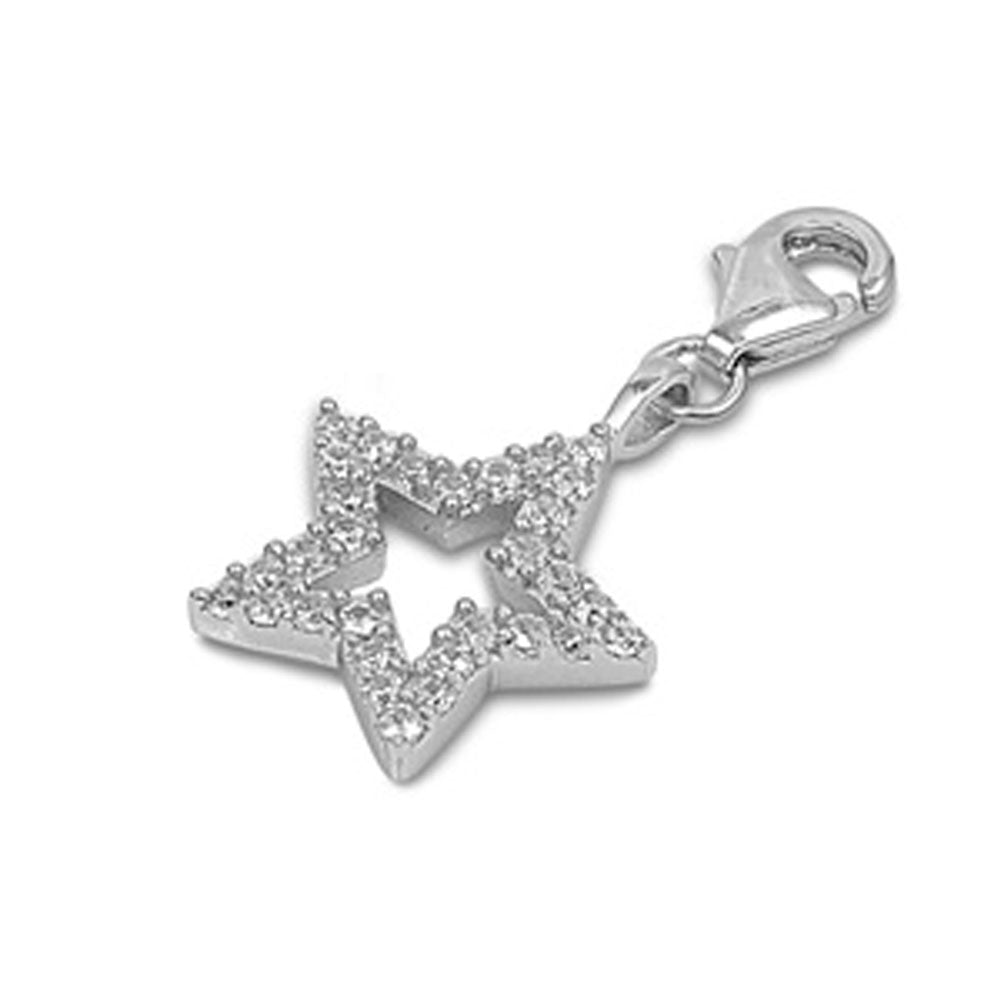 Studded Star Pendant Clear CZ .925 Sterling Silver Outline Charm