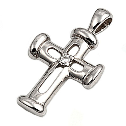 Shiny Cutout Cross Pendant Clear CZ .925 Sterling Silver Charm