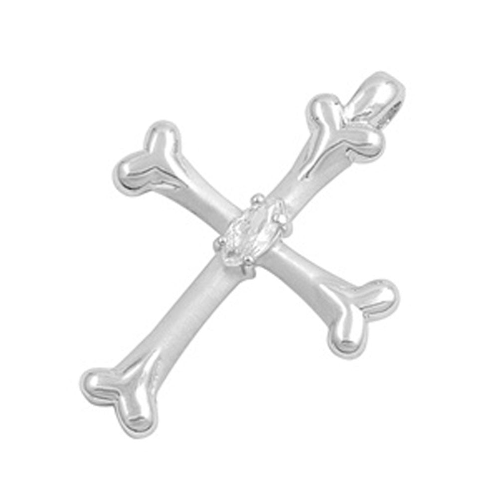 Minimalist Simple Cross Pendant Clear Simulated CZ .925 Sterling Silver Charm