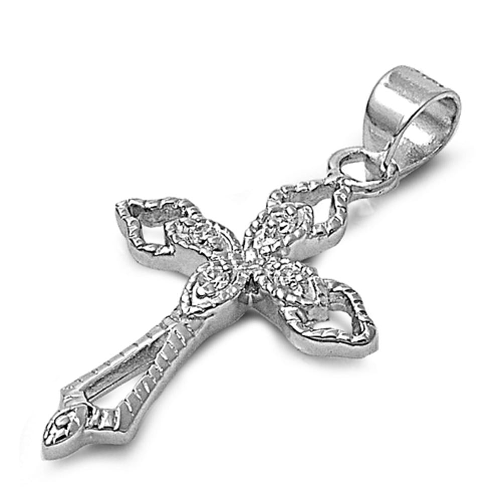 Vintage Rope Knot Cross Pendant Clear Simulated CZ .925 Sterling Silver Charm