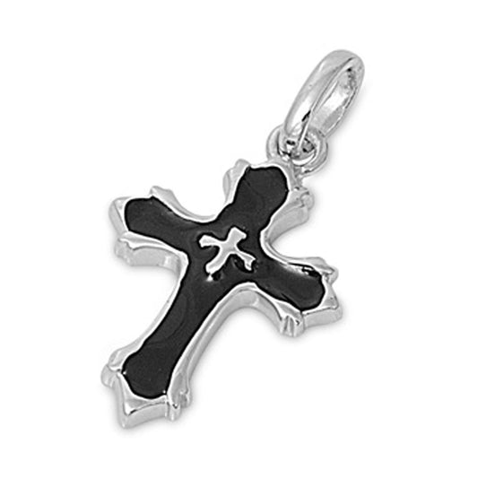 Bold Double Cross Pendant Black Simulated Onyx .925 Sterling Silver Black Charm