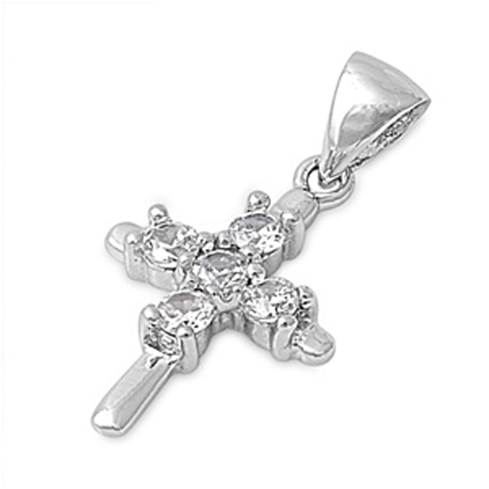 Sterling Silver High Polish Solitaire Cross Pendant Clear Simulated CZ Charm