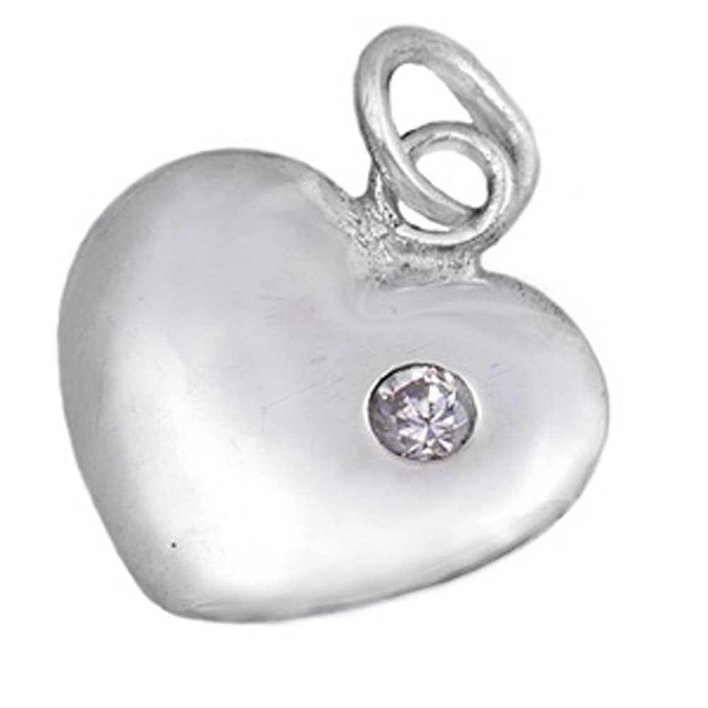 Sterling Silver Simple Matte Promise Heart Pendant Clear Simulated CZ Charm