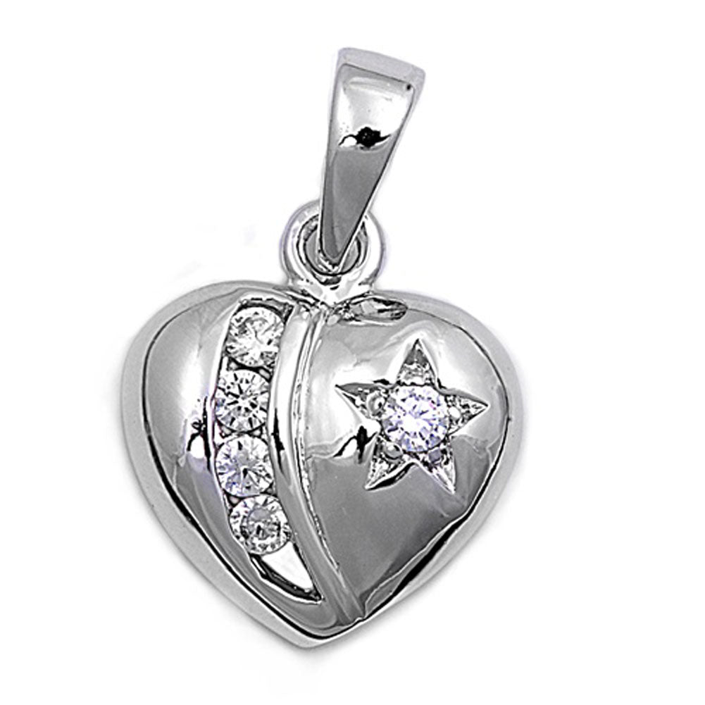 Sterling Silver Star Celestial Promise Heart Pendant Clear Simulated CZ Charm