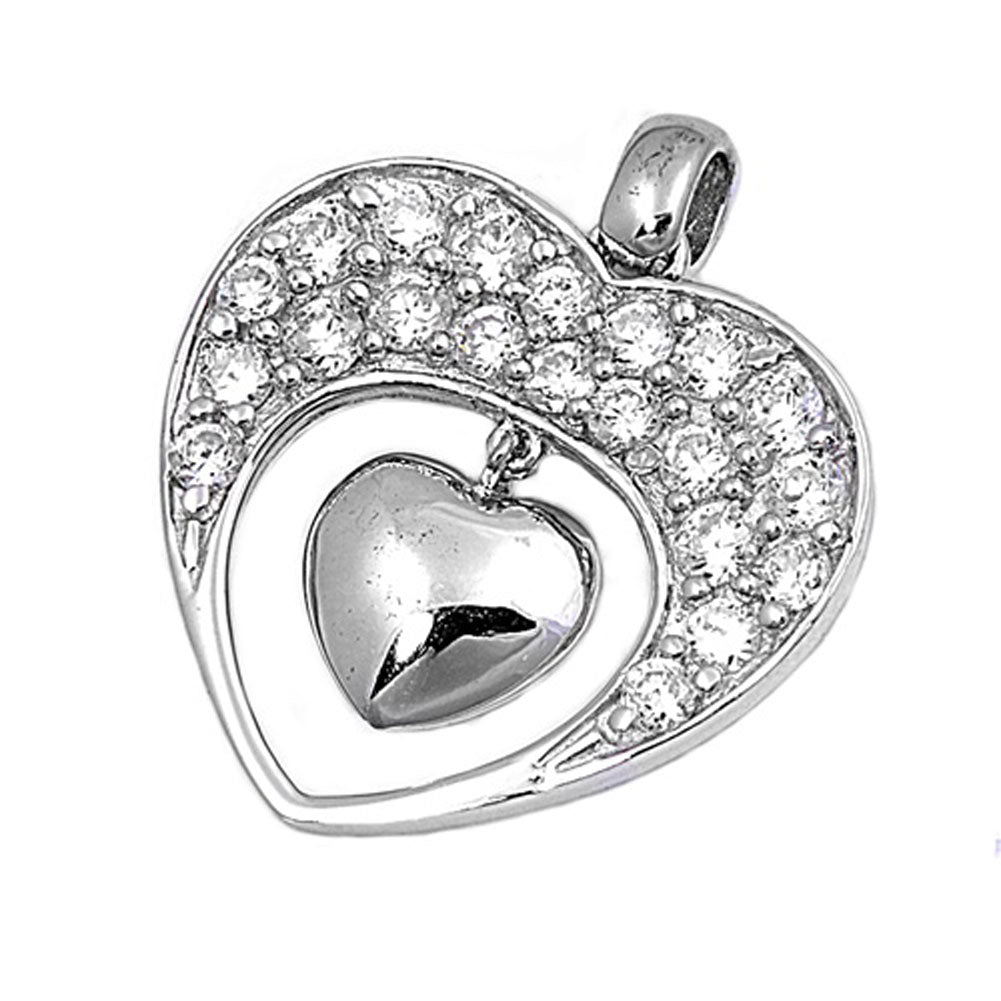 Cluster Promise Heart Pendant Clear Simulated CZ .925 Sterling Silver Charm