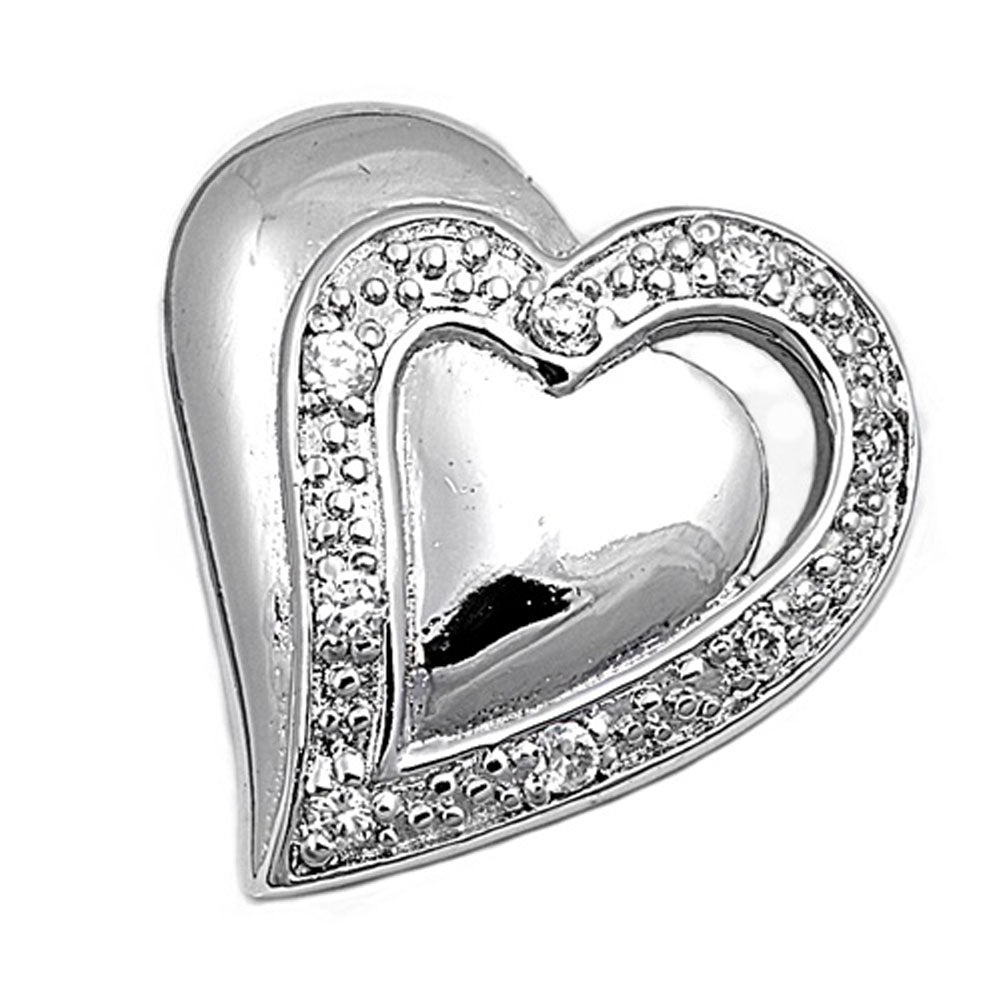 Sterling Silver High Polish Double Promise Heart Clear Simulated CZ Pendant