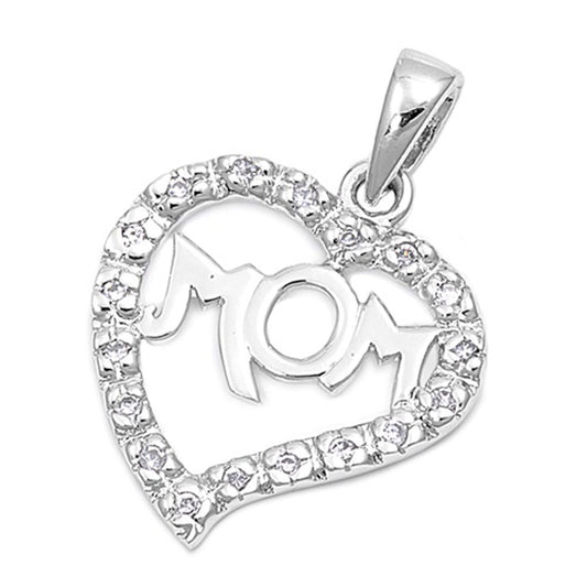 Mother Mom Promise Heart Pendant Clear CZ .925 Sterling Silver Charm