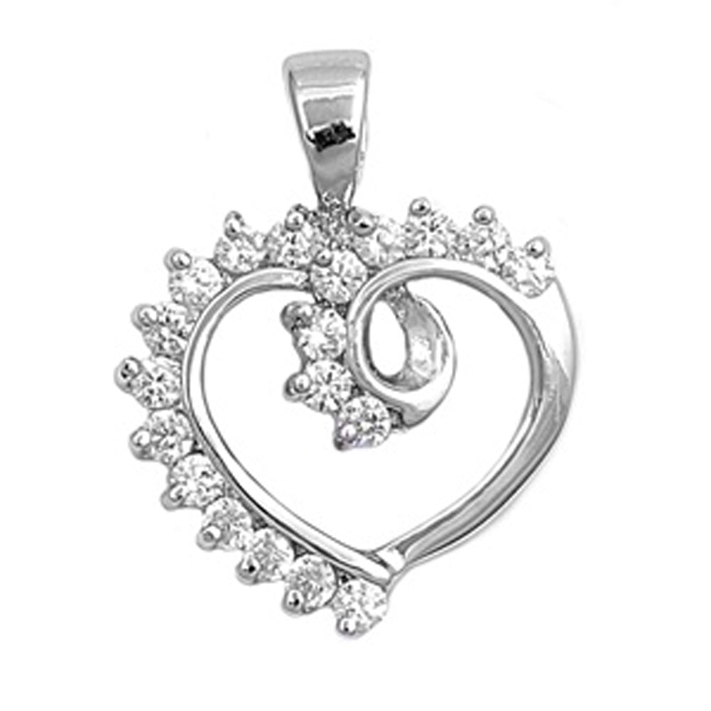 Sterling Silver Filigree Swirl Promise Heart Pendant Clear Simulated CZ Charm