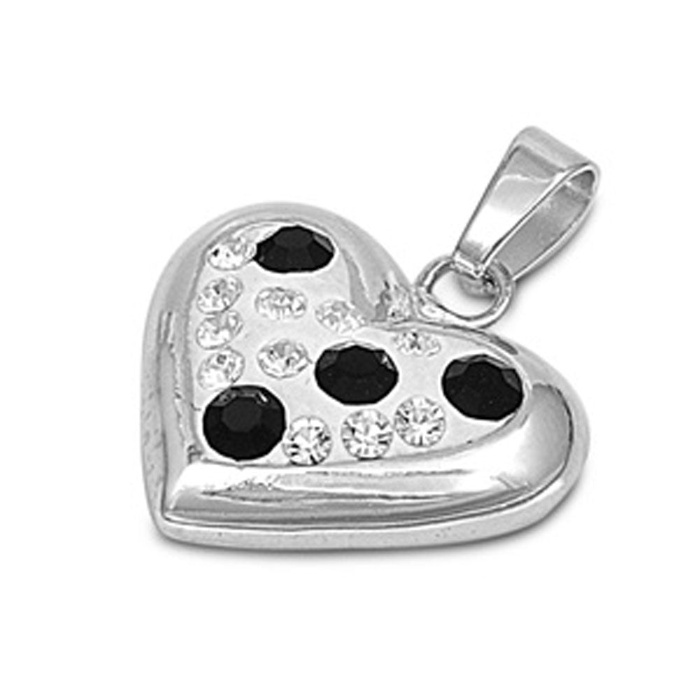 Sterling Silver Contrast Funky Promise Heart Pendant Black Simulated CZ Charm