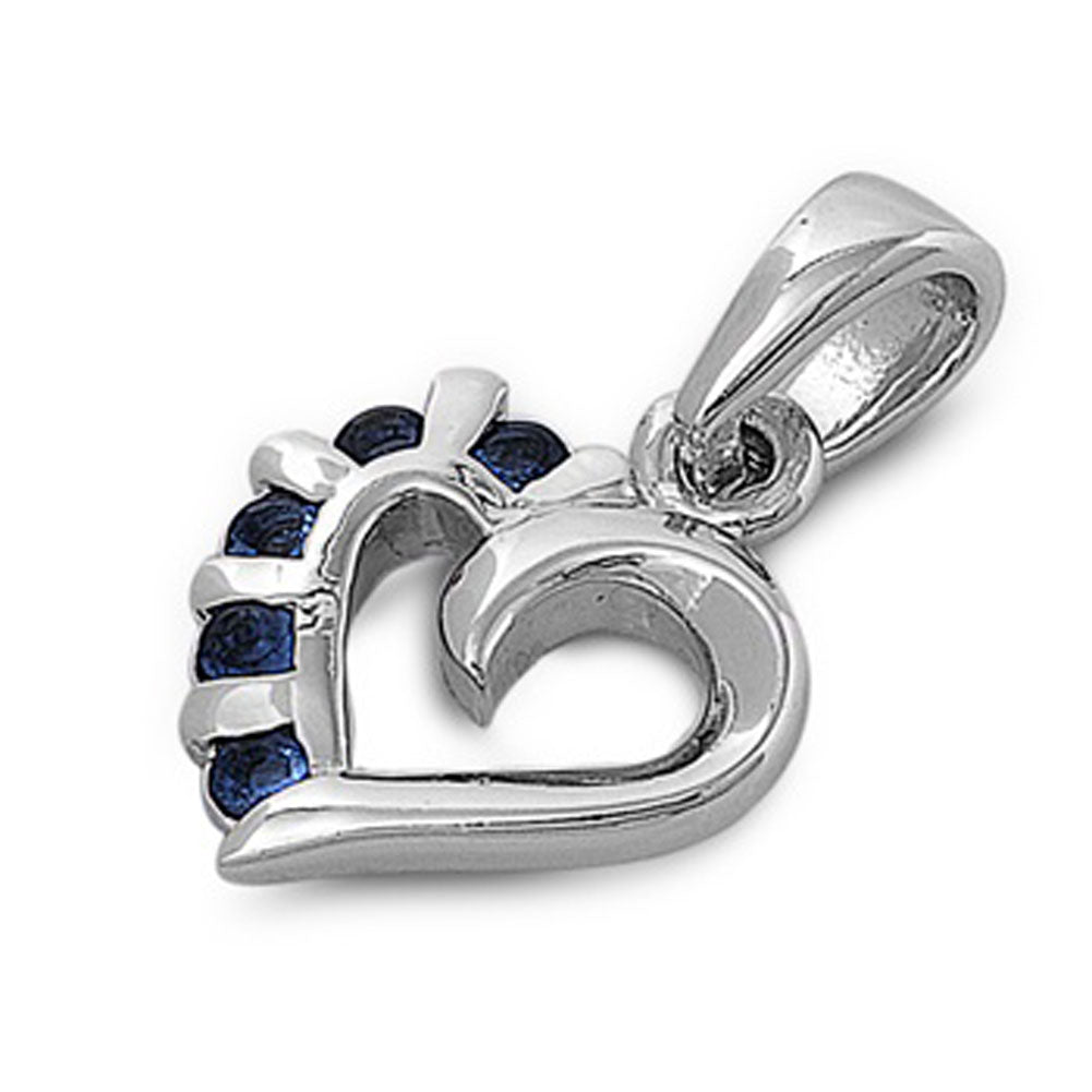Striped Promise Heart Blue Simulated Sapphire Pendant .925 Sterling Silver Charm