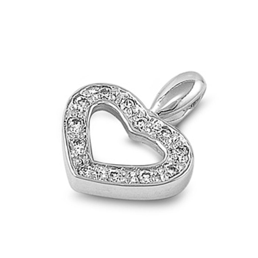 Sterling Silver Cutout Cluster Promise Heart Pendant Clear Simulated CZ Charm