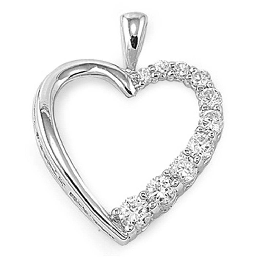 Sterling Silver High Polish Promise Heart Love Clear Simulated CZ Pendant Charm
