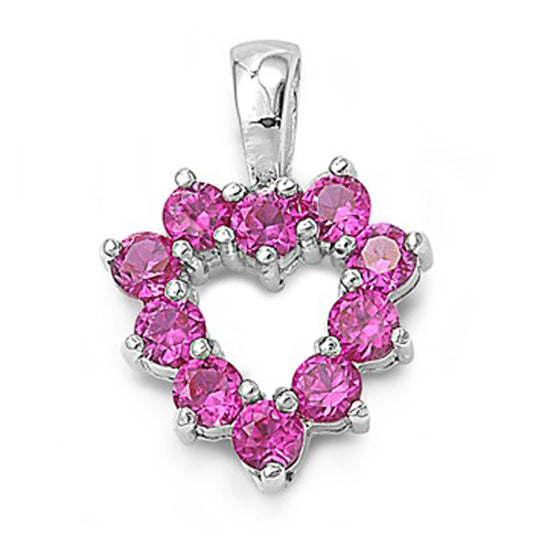 Halo Studded Promise Heart Pendant Pink Simulated CZ .925 Sterling Silver Charm