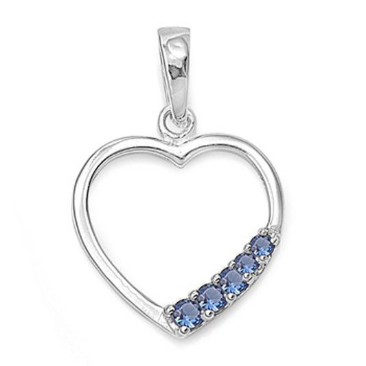 Sterling Silver High Polish Promise Heart Blue Simulated Sapphire Pendant Charm
