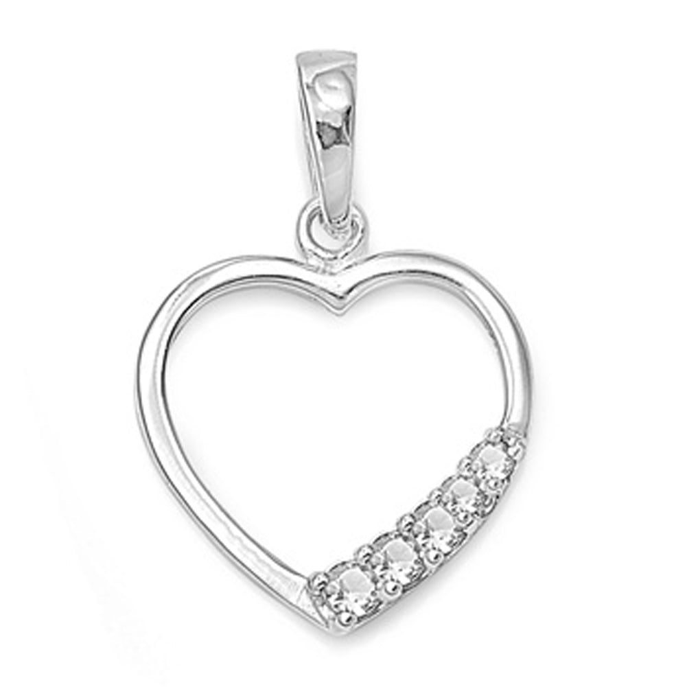 Sterling Silver Simple Promise Heart Hoop Cutout Clear Simulated CZ Pendant