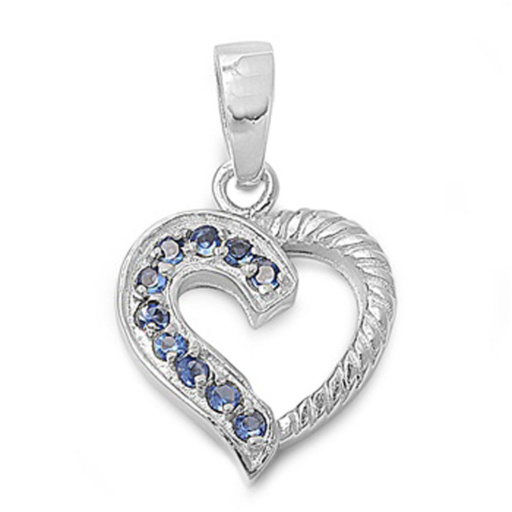 Sterling Silver Swirl Celtic Rope Knot Heart Pendant Blue Simulated Sapphire