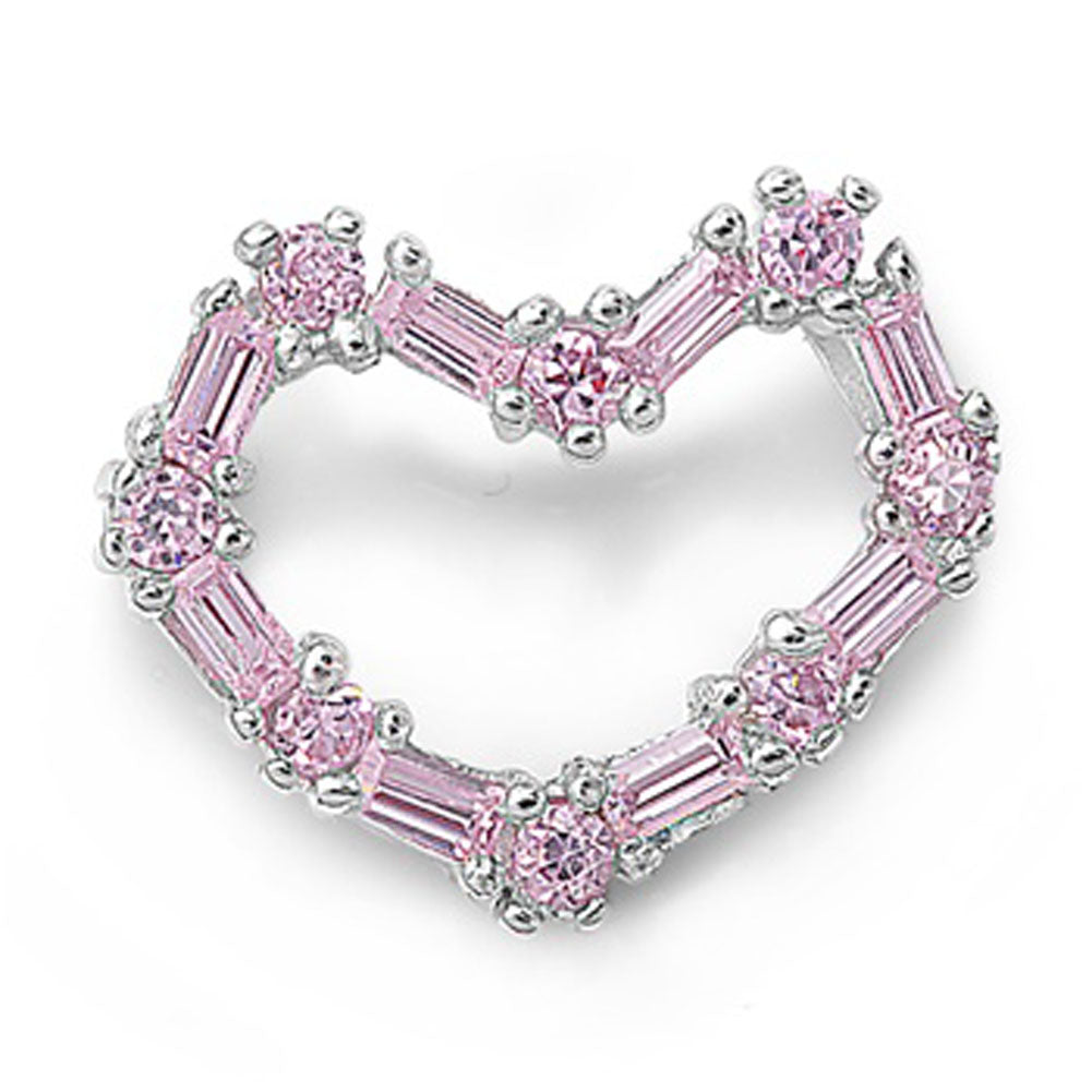 Love Linear Promise Heart Pendant Pink Simulated CZ .925 Sterling Silver Charm