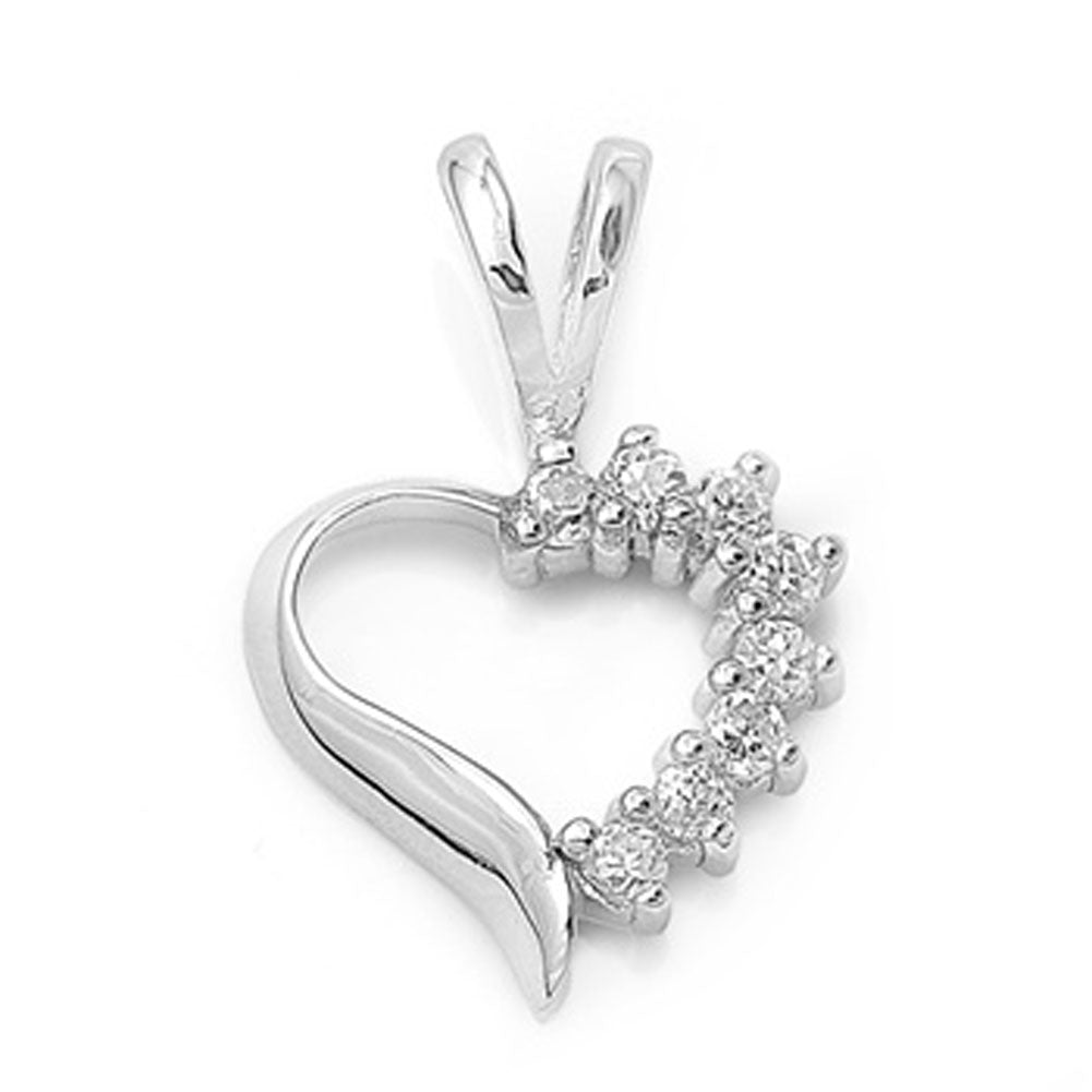 Sterling Silver Studded FIligree Burst Heart Clear CZ Pendant Charm
